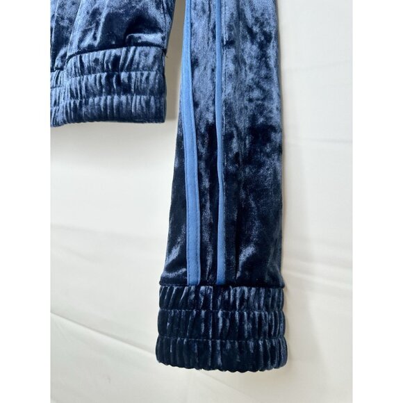 Women Blue Long Sleeve Crushed Velour Zip Up Jacket Hoodie Size Small - Picture 8 of 9